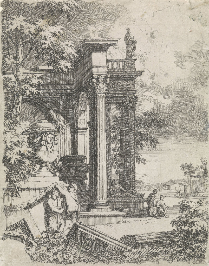 Detail of Landscape with classical temple by Pieter van den Berge