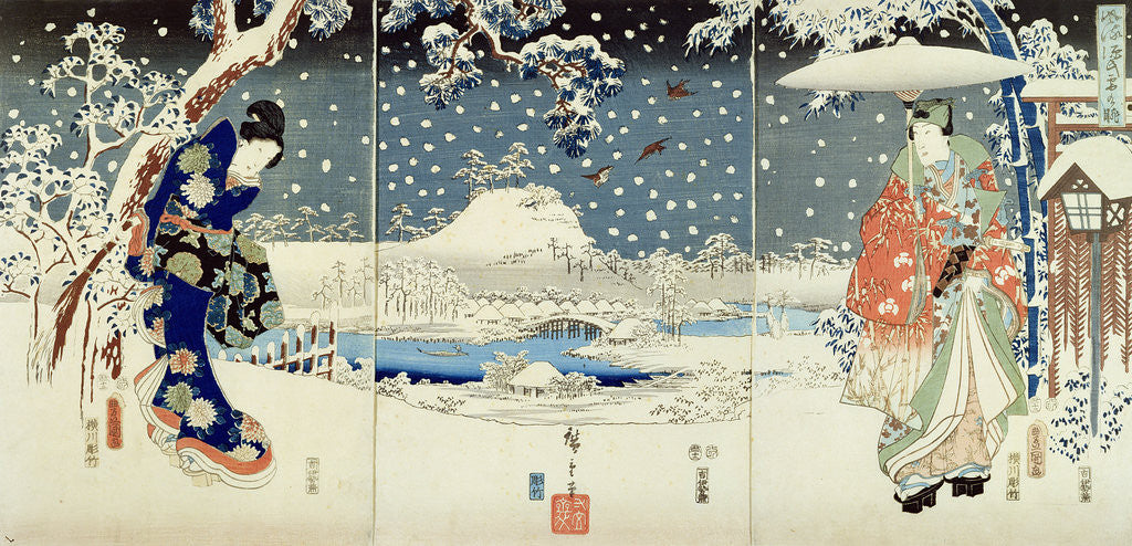 Detail of Snow Scene in the Garden of a Daimyo by Hiroshige