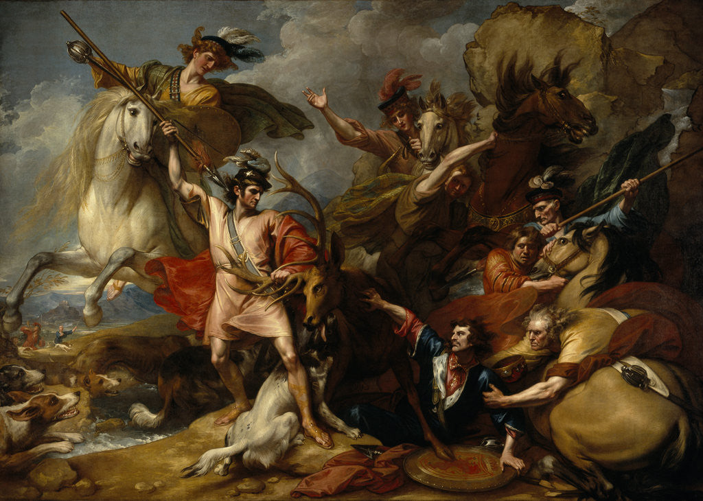 Detail of Alexander III of Scotland Rescued from the Fury of a Stag by the Intrepidity of Colin Fitzgerald ('The Death of the Stag') by Benjamin West