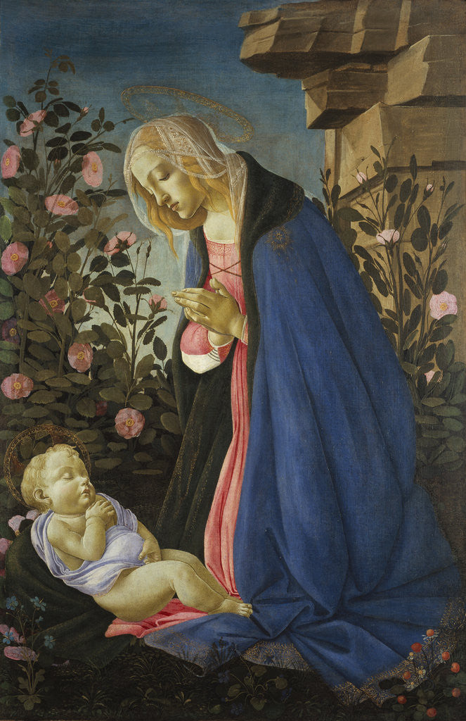 Detail of The Virgin Adoring the Sleeping Christ Child by Sandro Botticelli (Alessandro Filipepi)