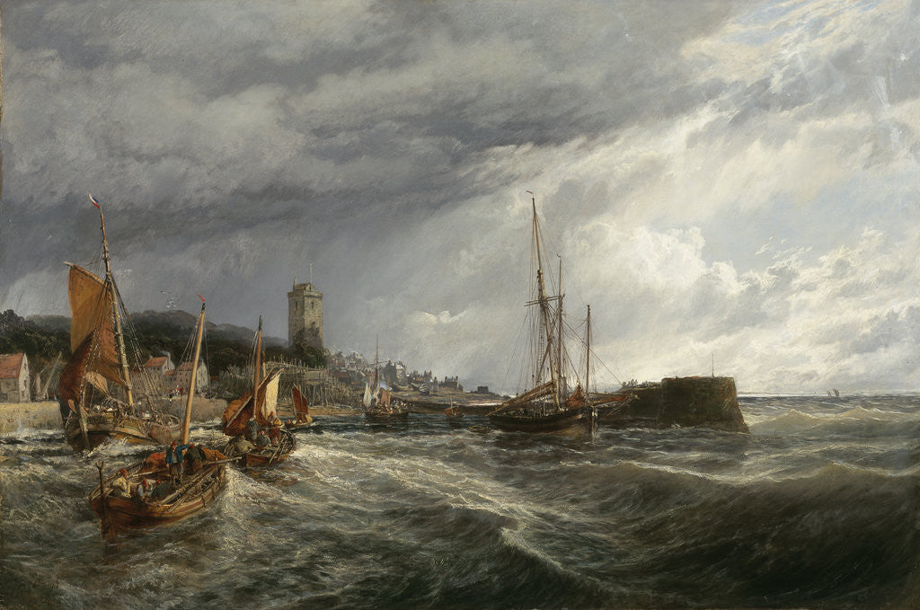 Detail of Fishing Boats Running Into Port: Dysart Harbour by Samuel Bough