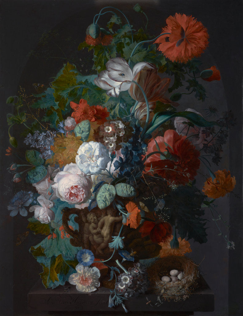 Detail of Flower Still Life with Bird's Nest by Jan Van Huysum