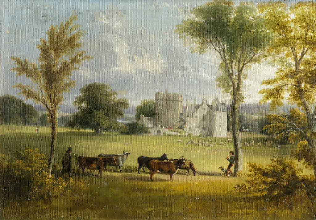 Detail of View of Drum Castle with Cattle by Scottish School
