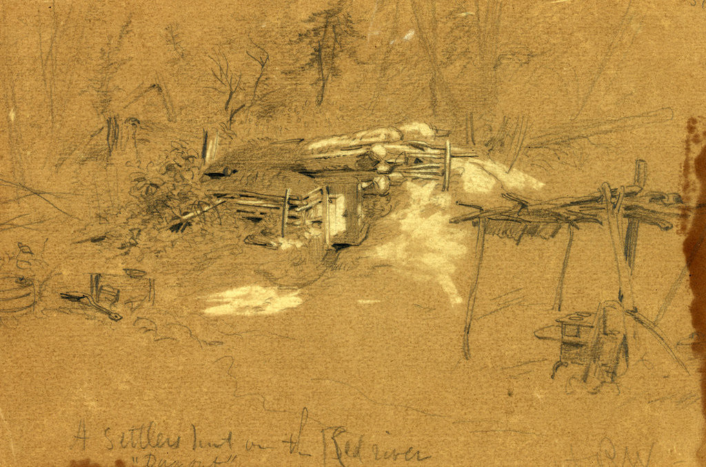 Detail of A settlers hut on the Red river by Alfred R Waud