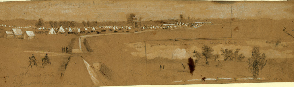 Detail of Camp of 1st Mass. Arty, Harrisons landing, 1862 July by Alfred R Waud