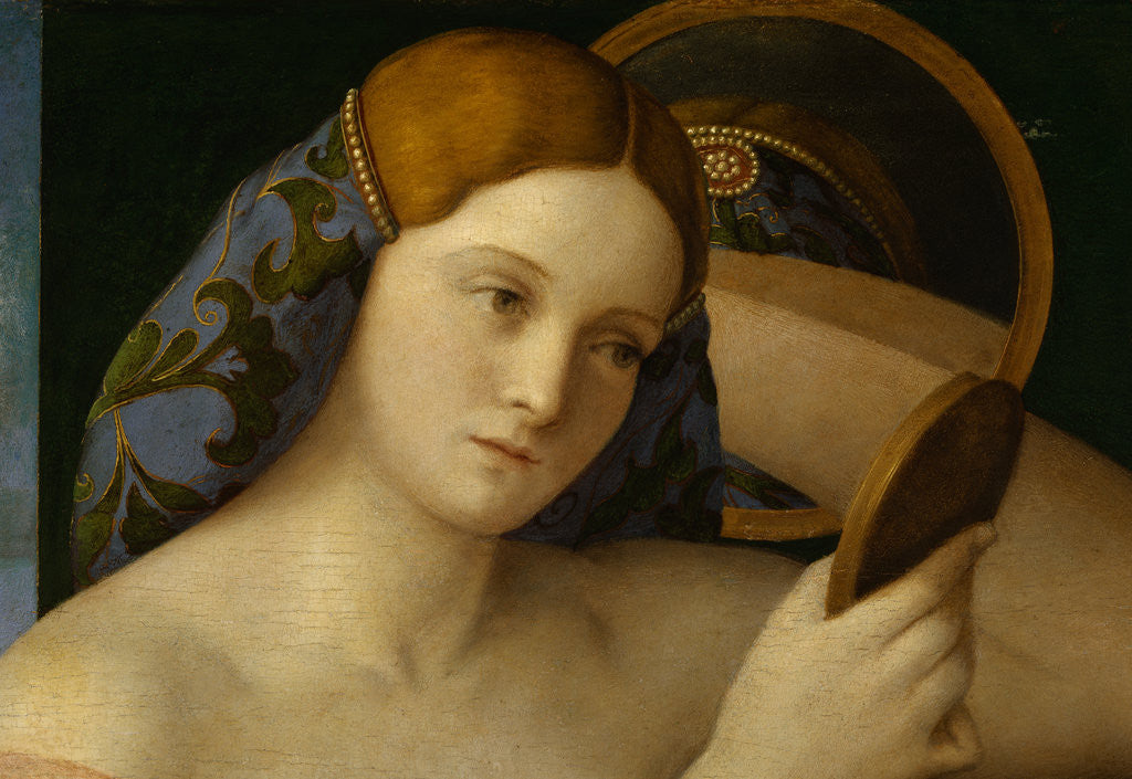 Detail of Detail of Young Woman with a Mirror by Giovanni Bellini