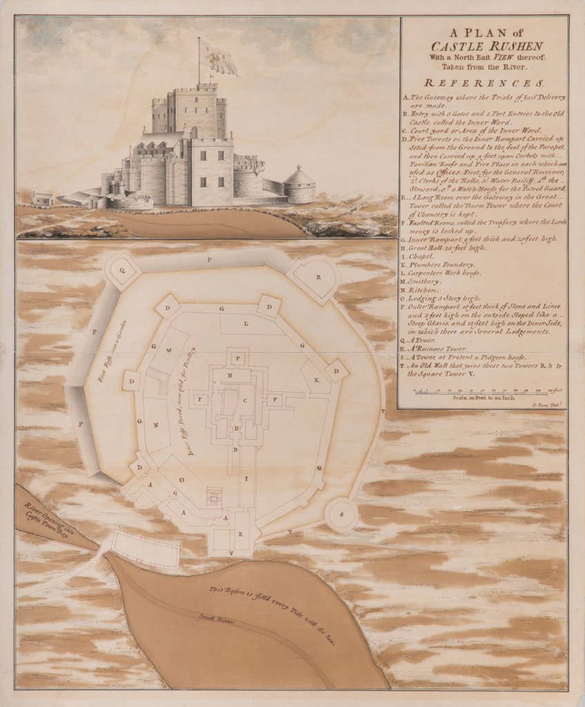 Detail of Plan of Castle Rushen with a north east view thereof taken from the river by S. Fane