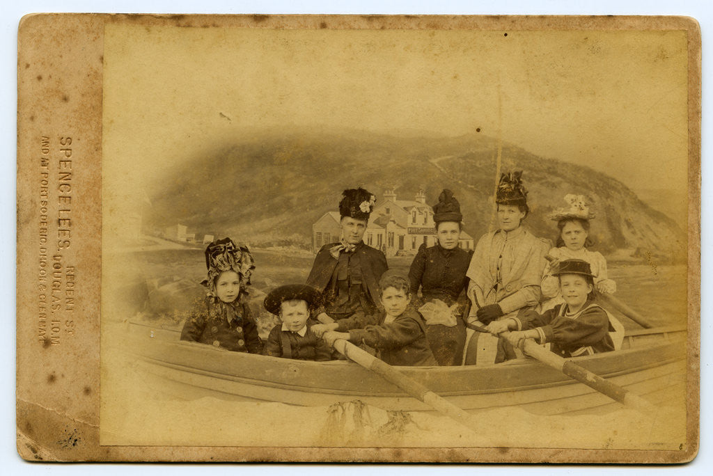 Detail of Members of the Harrison family pictured as if in rowing boat by Spence Lees
