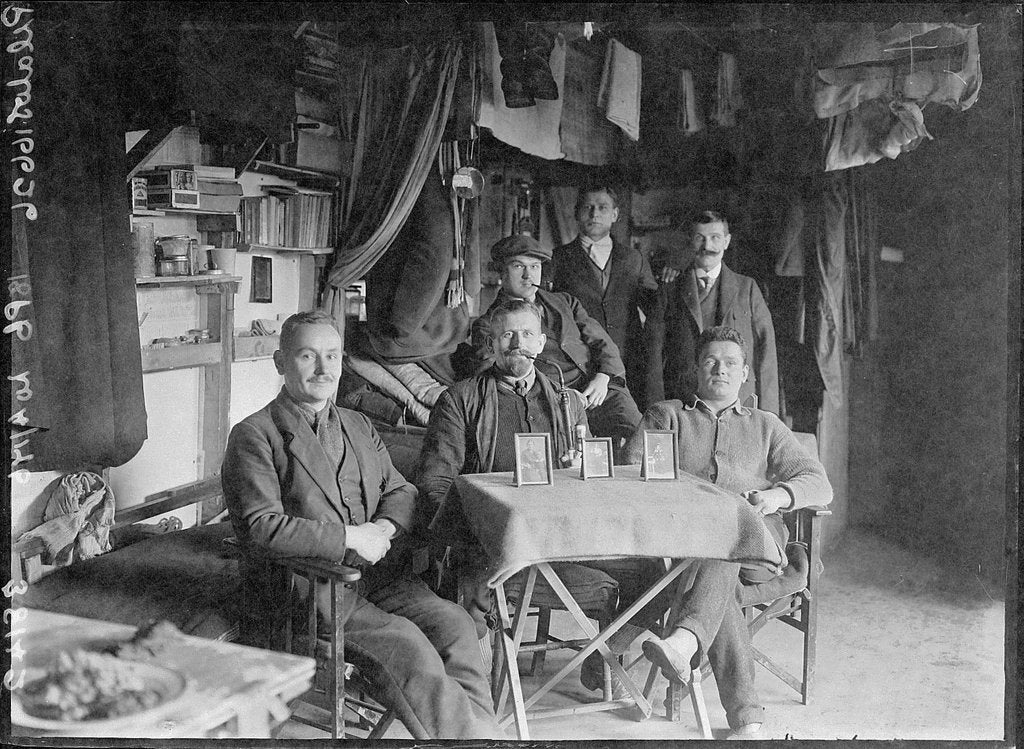 Detail of First World War internees including Joseph Pilates inside an internment hut Knockaloe Camp, Isle of Man by Unknown