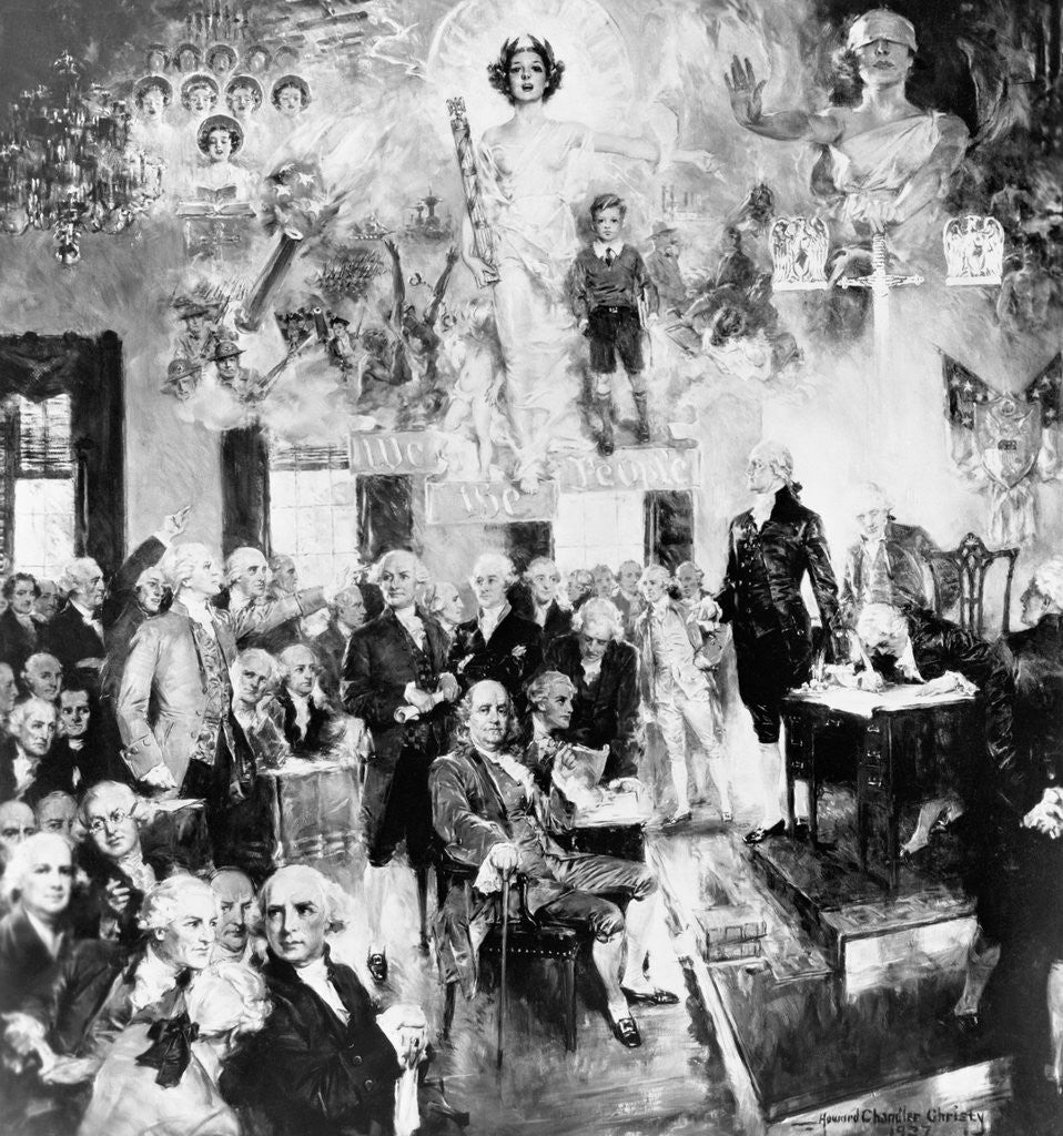 Detail of Collage Type Drawing of the Constitution Meeting by Corbis