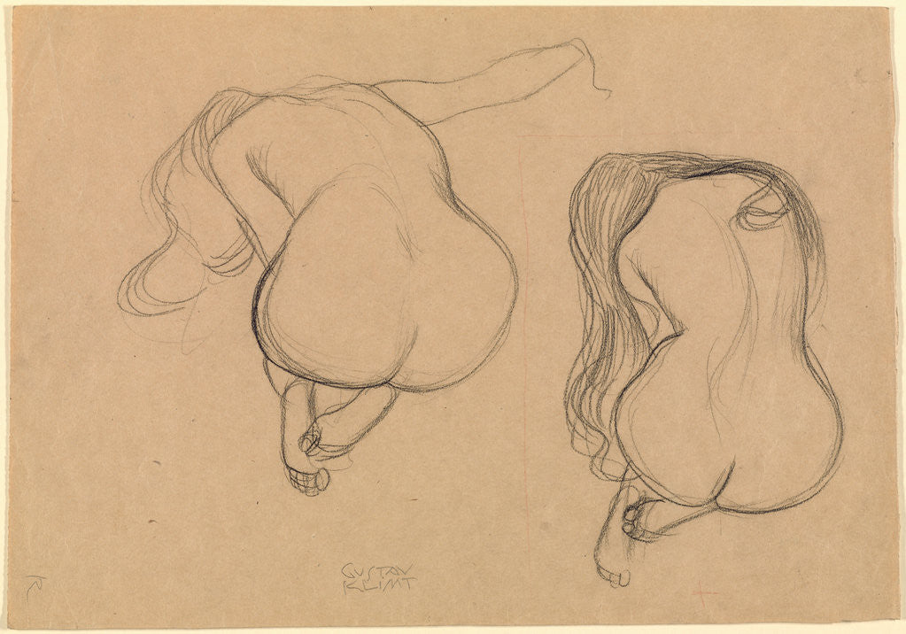 Detail of Two Studies of a Seated Nude with Long Hair by Gustav Klimt