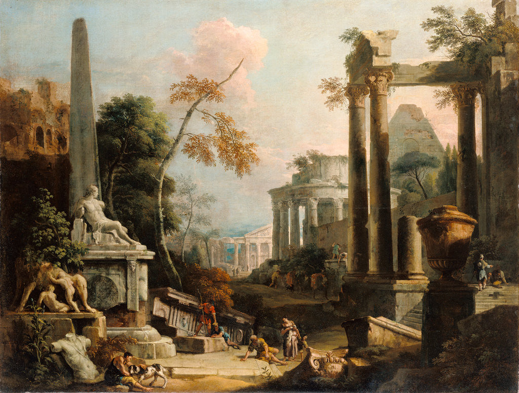 Detail of Landscape with Classical Ruins and Figures by Marco Ricci