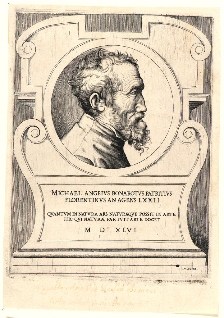 Detail of Portrait of Michelangelo Buonarotti, ca. 1546 by Giulio Bonasone