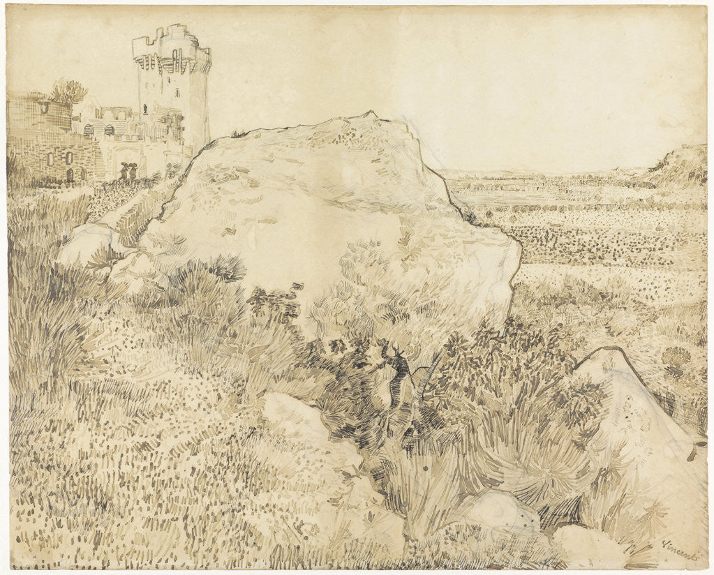 Detail of Landscape at Montmajour Abbey at Arles France by Vincent van Gogh