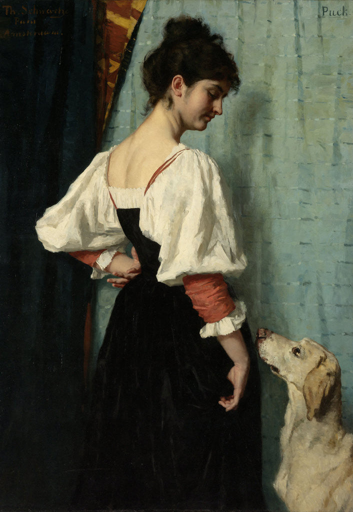 Detail of Young Italian woman with the dog Puck by Thérèse Schwartze