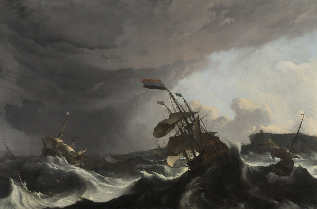 Detail of Warships in a Heavy Storm by Ludolf Bakhuysen