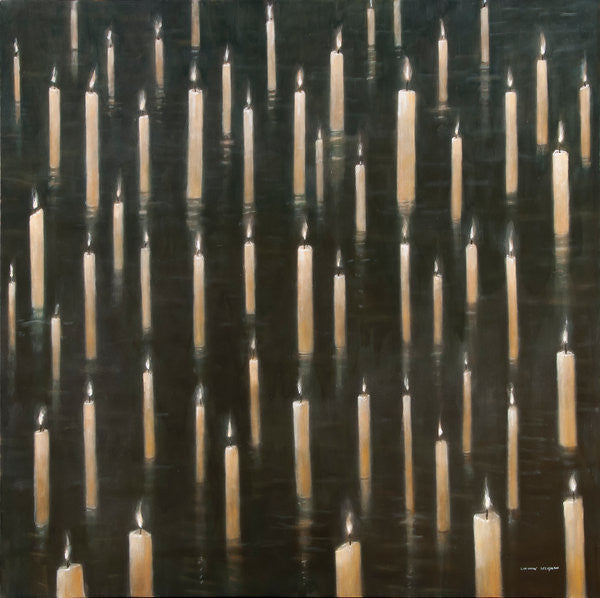 Detail of Candles on the Lake, Udaipur, India by Lincoln Seligman