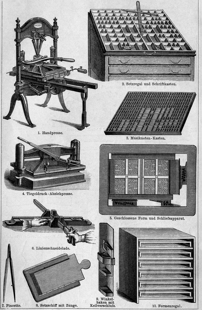 Detail of Illustration of Various Printing Tools and Machines by Anonymous