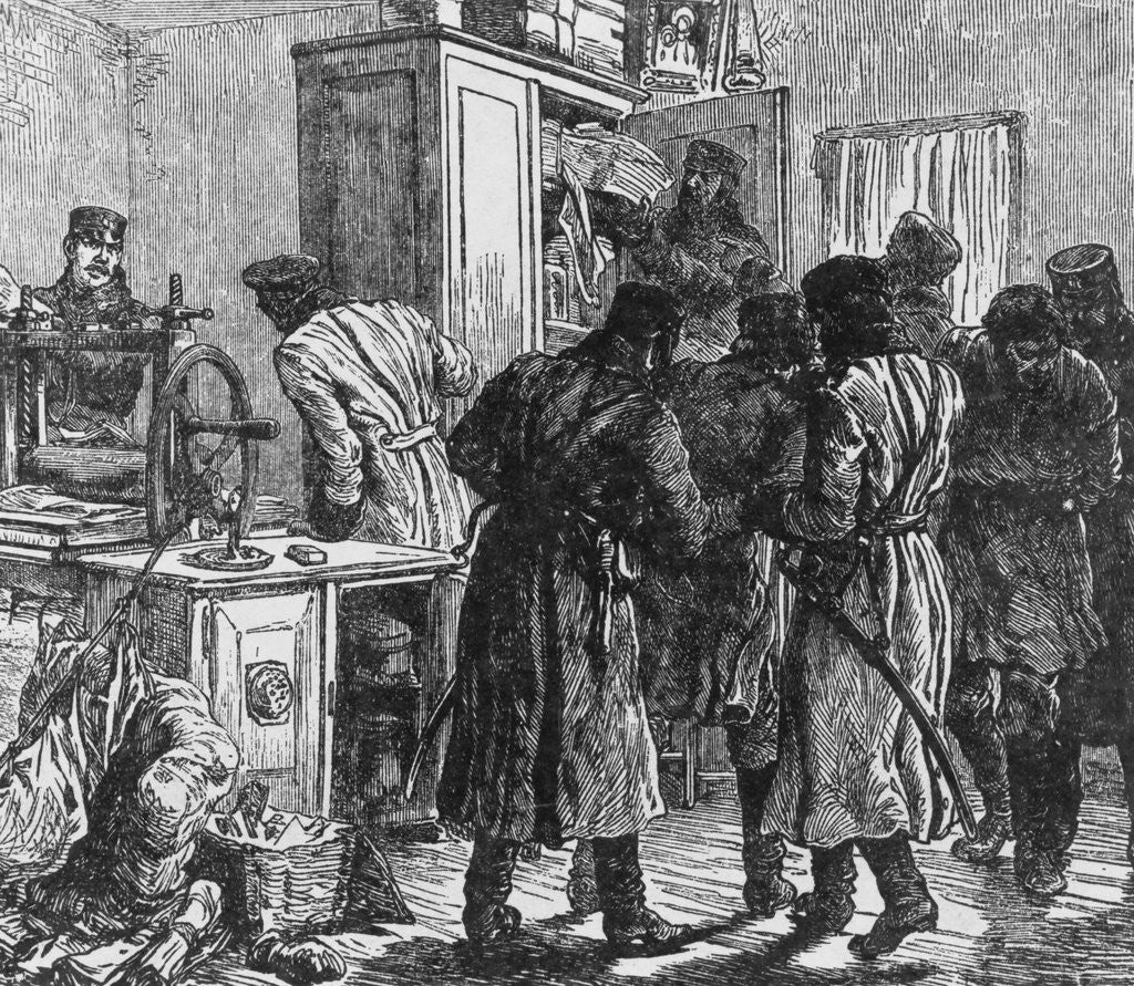 Detail of Print of Police Searching a Printing Press by Corbis
