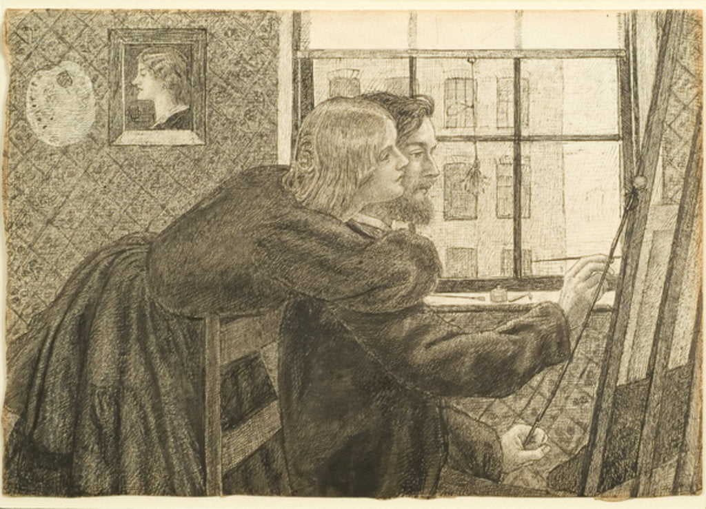 Detail of G P Boyce with Fanny Cornforth at Rossetti's Studio, Chatham Place, c.1858 by Dante Gabriel Charles Rossetti