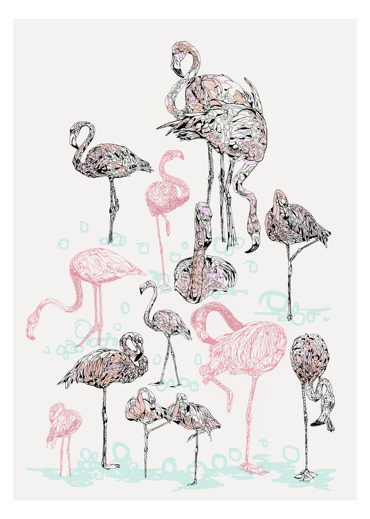 Detail of Pink Flamingos by Susie Wright