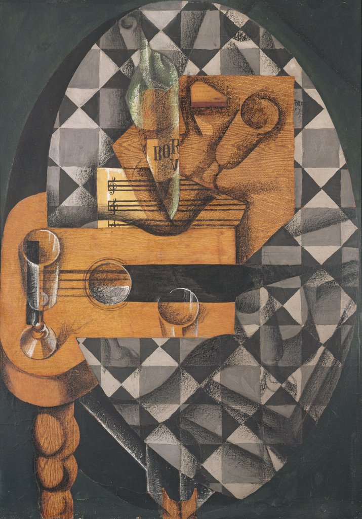 Detail of Guitar, Bottle, and Glass, 1914 by Juan Gris