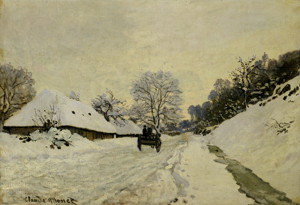 Detail of The Cart, or Road under Snow at Honfleur by Claude Monet