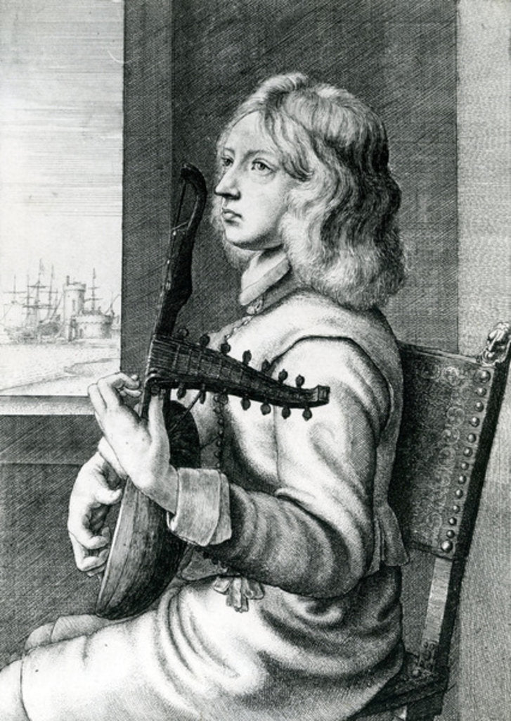 Detail of Baroque Lute player by Wenceslaus Hollar