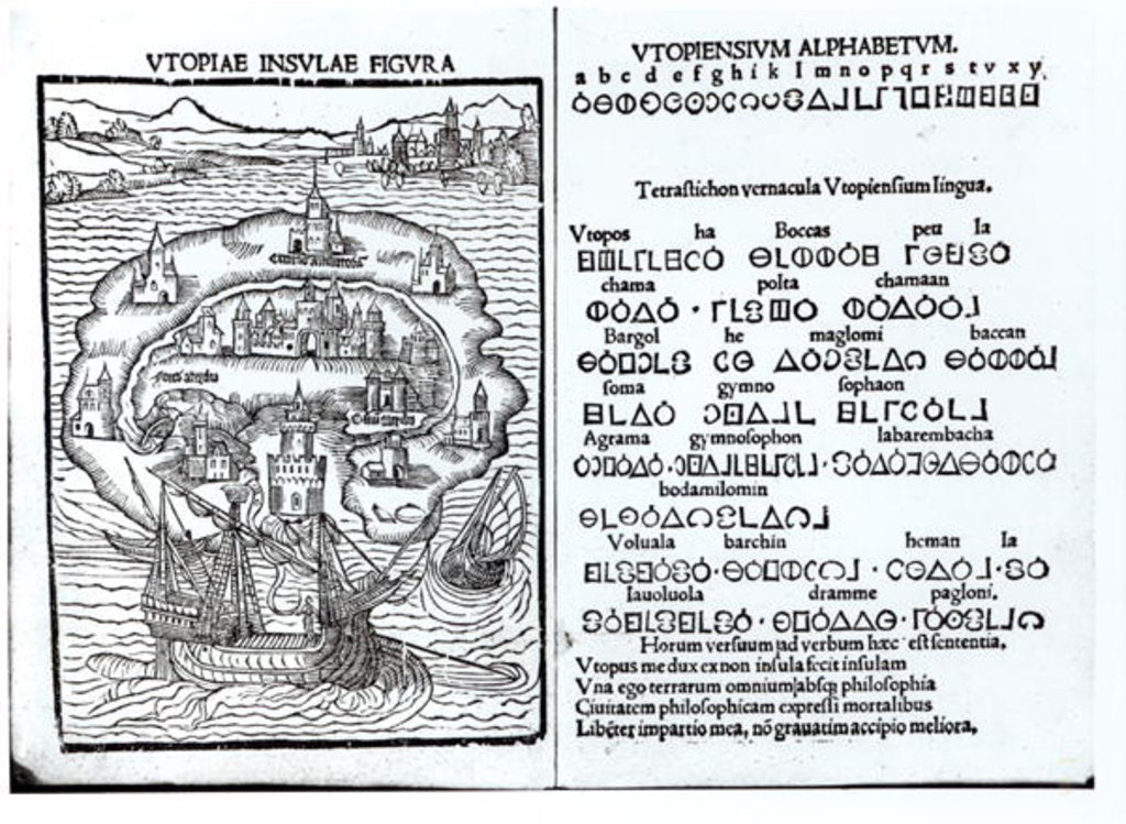 Detail of Map of the Island of Utopia and its Alphabet by English School