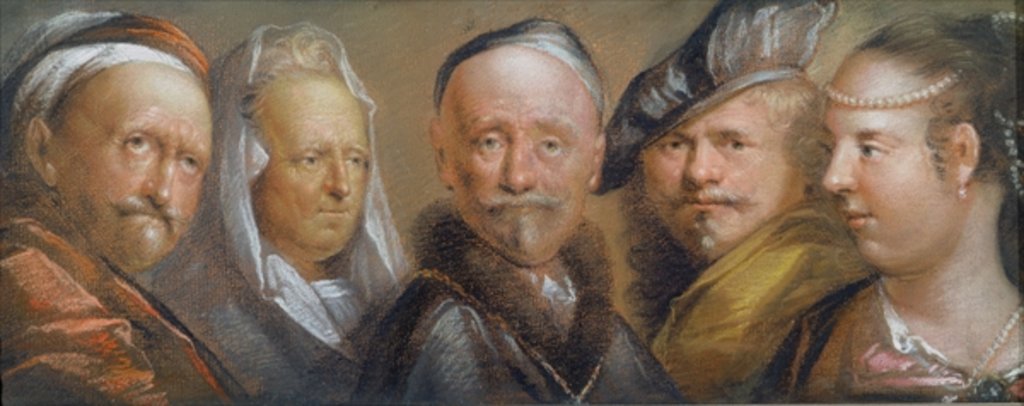 Detail of Studies of Five Heads after Rembrandt by Edward Lutterell