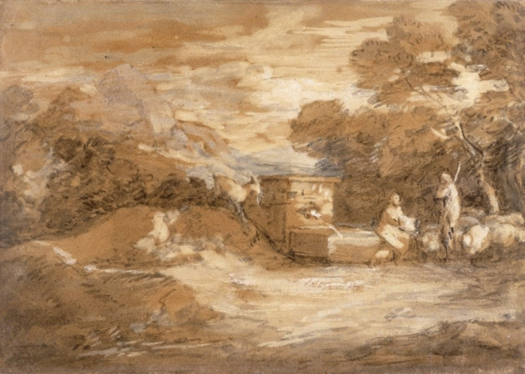 Detail of Mountain Landscape with Figures, Sheep and Fountain by Thomas Gainsborough