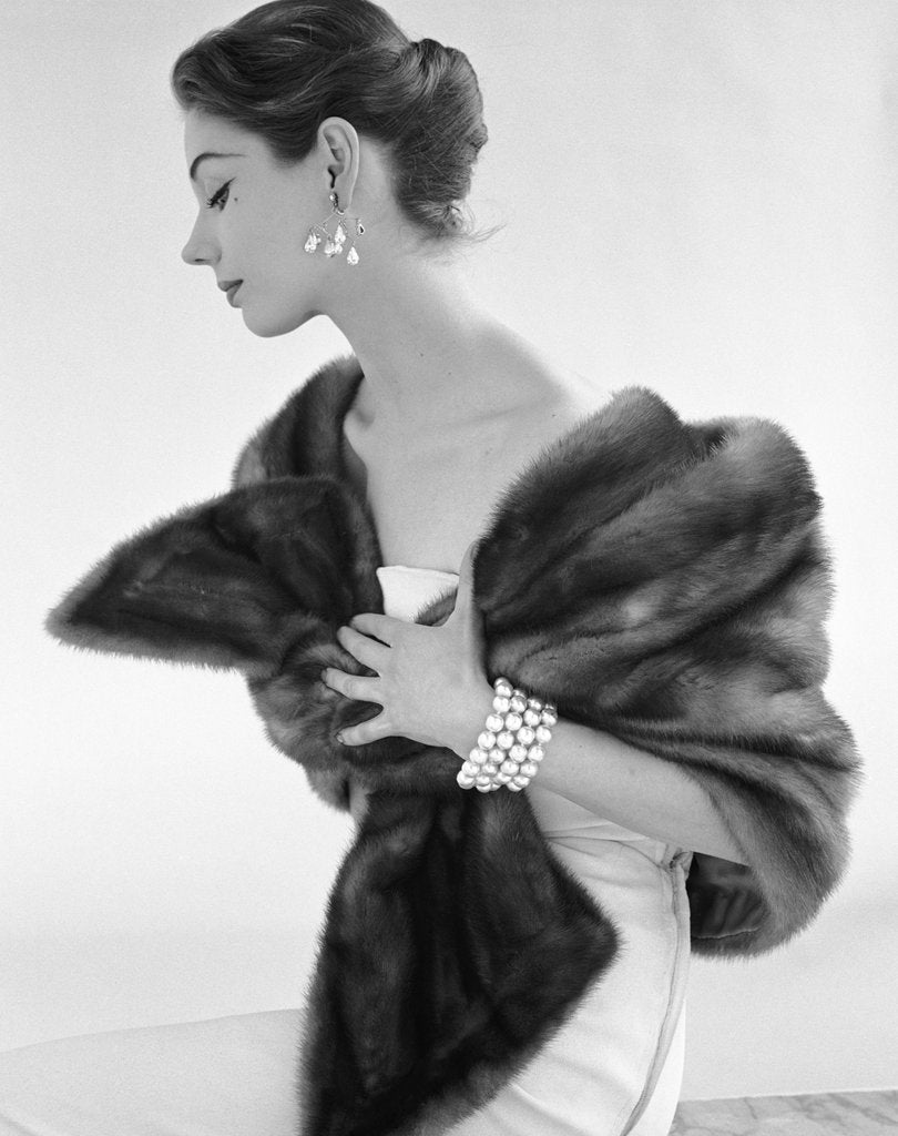 Detail of Evening dress with fur stole by John French