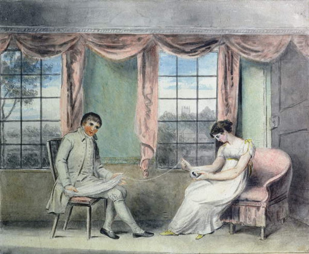 Detail of A Woman and her Beau Spinning Thread by Isabella Downman