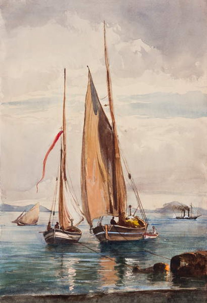 Detail of Fishing boats and steamship, with additions by Prince Alfonso Maria di Borbone by Giacinto Gigante