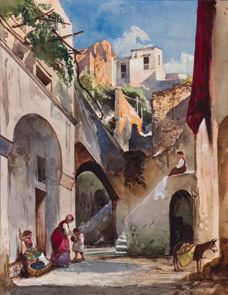 Detail of Houses on the Costiera of the Sorrentine Peninsula, with additions by Princess Maria Annunziata di Borbone, 1853 by Giacinto Gigante
