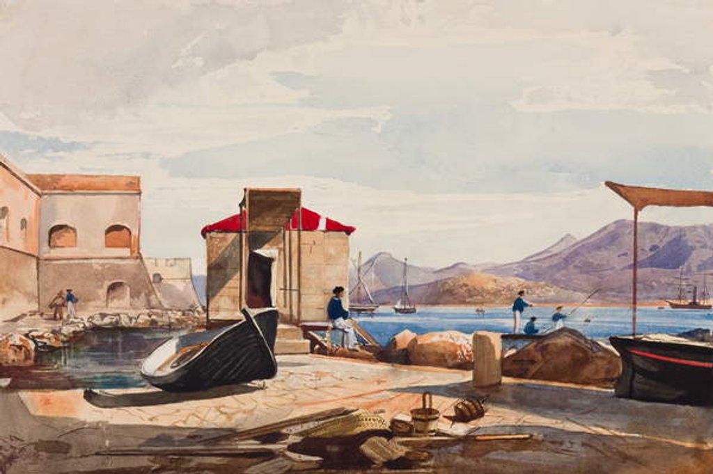 Detail of The Port at Gaeta, with additions by Princess Maria Annunziata di Borbone by Giacinto Gigante
