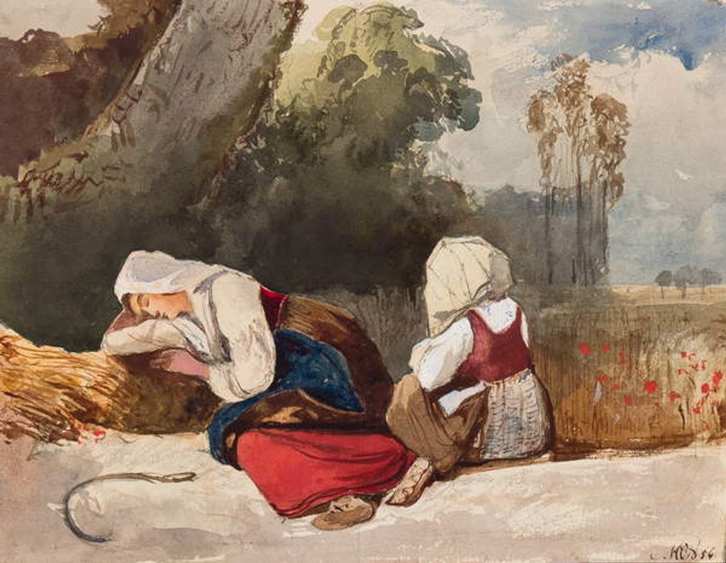 Detail of Gleaners resting, with additions by Princess Maria Annunziata di Borbone, 1854 by Giacinto Gigante