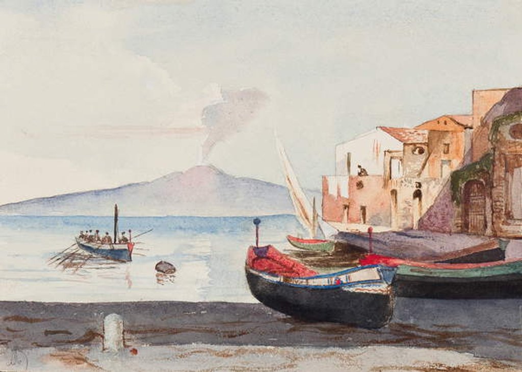 Detail of Vesuvius from Sorrento, with additions possibly by Princess Maria Annunziata di Borbone by Giacinto Gigante