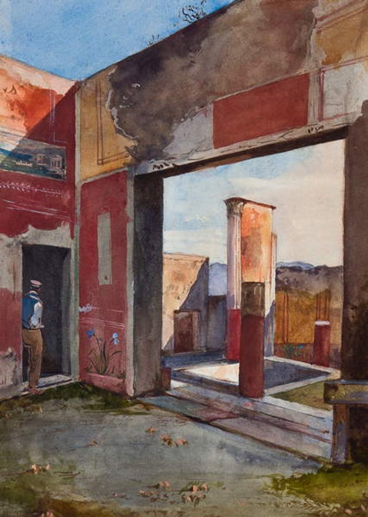 Detail of The House of Castor and Pollux in Pompeii with an official guide, with additions by a Borbone pupil by Giacinto Gigante