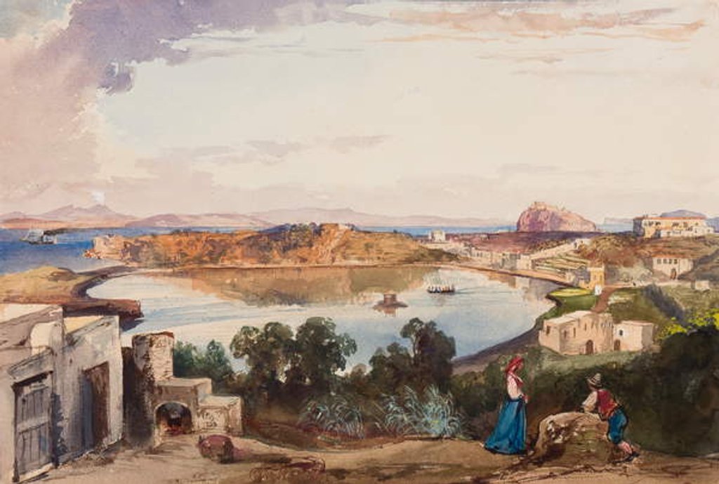 Detail of Ischia, the caldera just before the entrance to the sea was cut, Royal Palace to the right, with additions by Prince Alfonso Maria di Borbone, 1853 by Giacinto Gigante