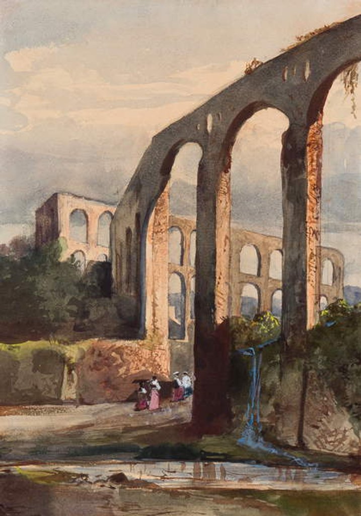 Detail of Women beneath the Roman aqueduct at Maddaloni, with additions by a Borbone pupil, possibly Princess Maria Annunziata di Borbone by Giacinto Gigante