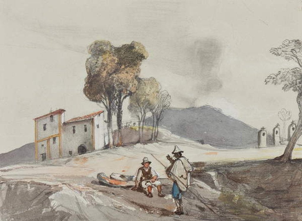 Detail of Shepherds with Vesuvius in the distance, with additions by a Borbone pupil by Giacinto Gigante