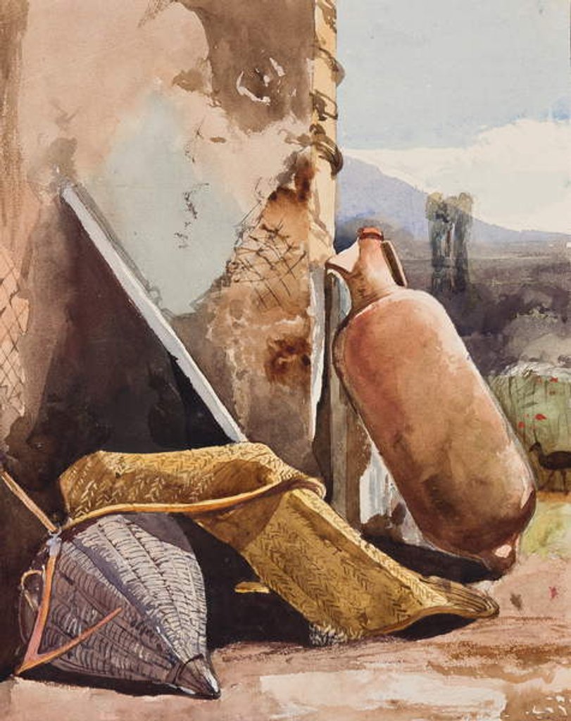 Detail of Baskets and amphora with bird, with additions by a Borbone pupil by Giacinto Gigante