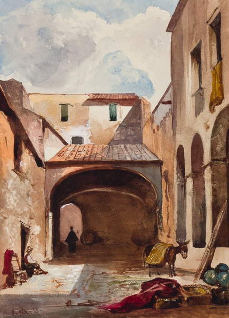Detail of Passage and street with figures, with additions by a Borbone pupil, possibly Prince Alfonso Maria di Borbone, 1853 by Giacinto Gigante