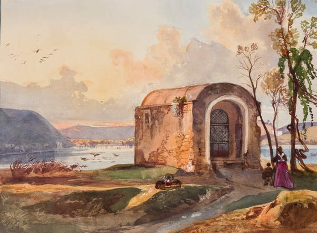 Detail of Chapel by Lake Lucrino, with additions by a Borbone pupil, possibly Princess Maria Annunziata di Borbone by Giacinto Gigante