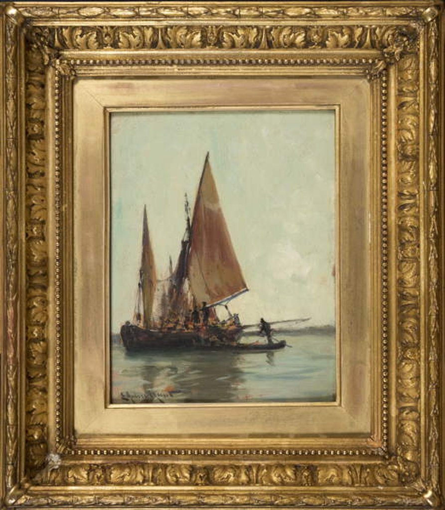 Detail of Venetian barge on the lagoon by E. Aubrey Hunt