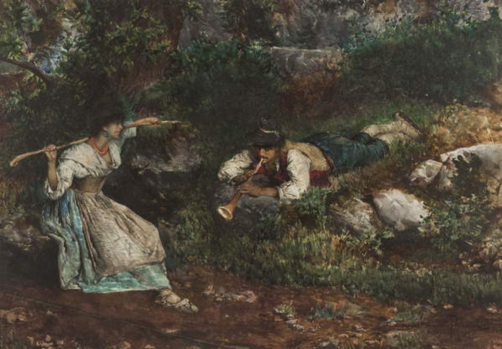 Detail of An Italian Contadina wooe'd by a Shepherd by Domenico Pennacchini