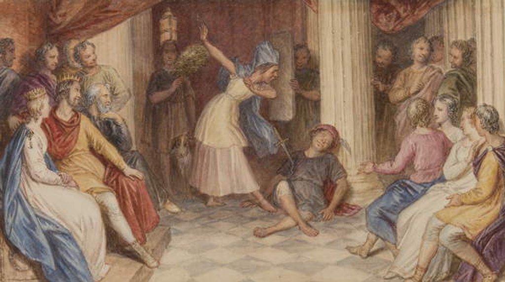 Detail of Pyramus and Thisbe, Midsummer Night's Dream, Act V, Scene I, c.1840 by John Massey Wright