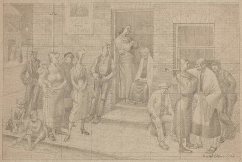 Detail of Vote For..., Street Altercation, Birmingham, 1934 by Osmund Caine