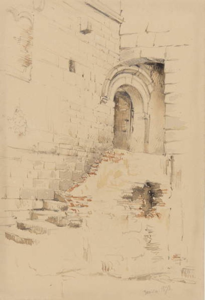 Detail of In a courtyard adjoining S. Siro, San Remo, January 1878 by George Douglas Tinling